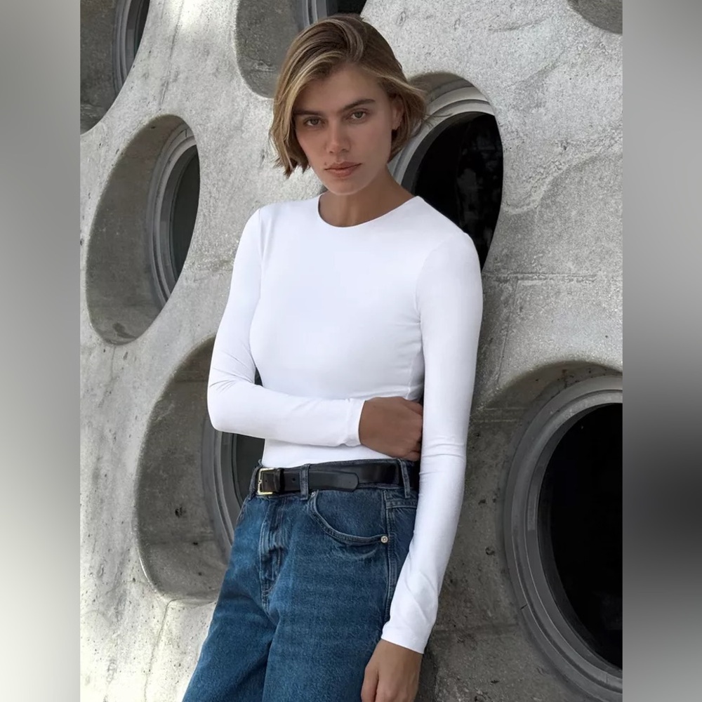 Zara White Long Sleeve Bodysuit, Medium, NWT